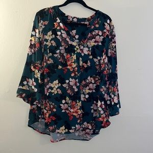 Torrid Green Floral 3/4 Sleeve Blouse